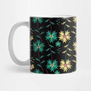 Green and Yellow Repeating Flowers Mug